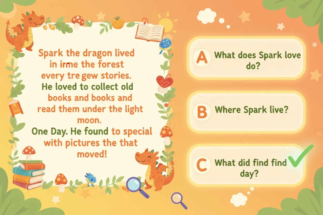 Interactive story with multiple choice comprehension questions